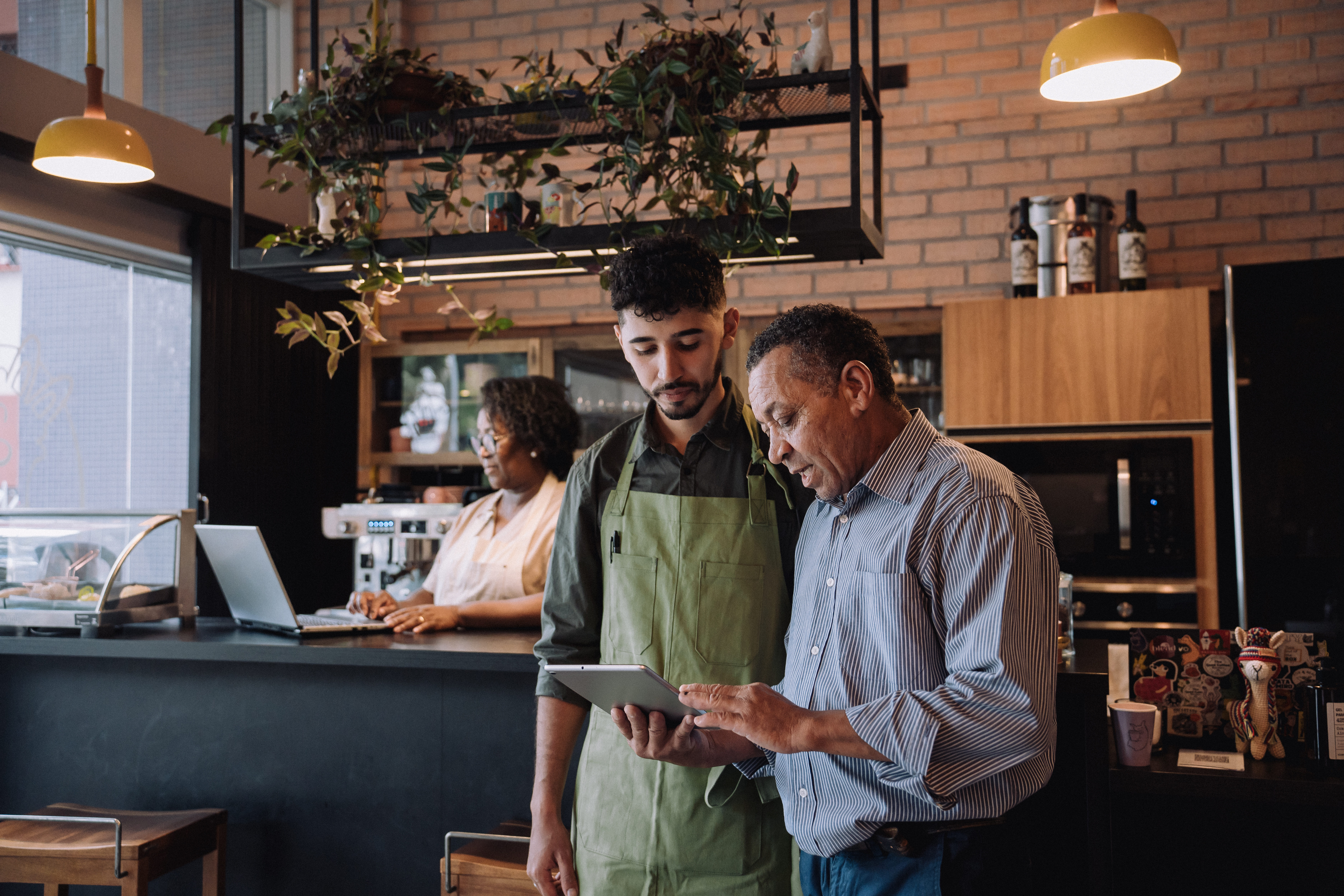 Business owner reviewing loan options